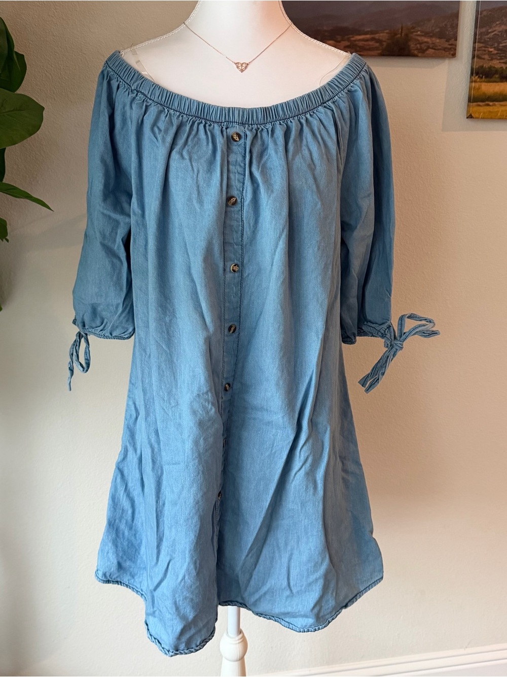 Speed Control denim-look elastic waist top in faded blue